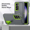 For Samsung Galaxy S24 / S25 5G Rugged PC Hybrid Silicone Phone Case with Holder(Grey+Fresh Green)