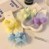 1pair Children Mesh Ball Butterfly Ribbon Hair Bands Ponytail Rubber Band Headband Hair Accessories(Yellow)