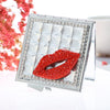 Handmade Diamond Mini Makeup Mirror Portable Double-sided Small Mirror Ruby Red Lips(Clear Crysatl)