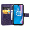 For  Alcatel 1S (2020) Four-leaf Clasp Embossed Buckle Mobile Phone Protection Leather Case with Lanyard & Card Slot & Wallet & Holder Function(Purple)