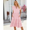Butterfly Sleeve Layered Hem Dress V-Neck Loose Waist-Cinching Patchwork Dress, Size: S(Pink)