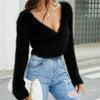 V-neck Mohair Sweater Temperament Short Paragraph Tops, Size: XL(Purple)