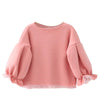 Autumn and Winter Warm Cute Puff Sleeve Top Heart-shaped Embroidered Sweatshirt Girls Tops, Height:120cm(Turmeric)