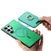 For Samsung Galaxy S25 Ultra 5G Retro Cross Leather Ring Vertical Insert Card Bag MagSafe Phone Case(Green)