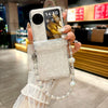 For OPPO Find N3 Flip Three Parts Pearlescent Shell Texture Phone Case with Bracelet(White)