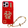 For iPhone 13 Pro Max New Year Design 3D Gold Stamping IMD Phone Case with Crystal Chain(Get Rich)