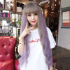 Air Bangs Fluffy Corn Blanching Water Ripple Long Curly Hair Wig Rose Net Headgear for Women(Green Wood Pick Purple)