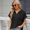 Ladies Summer Hooded Button Loose Short Sleeve T-Shirt Blouse, Size: S(Black)