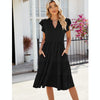 Butterfly Sleeve Layered Hem Dress V-Neck Loose Waist-Cinching Patchwork Dress, Size: S(Black)