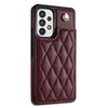 For Samsung Galaxy A52 4G / 5G / A52s 5G Rhombic Dual Buckle Card Slots Phone Case with Lanyard(Wine Red)