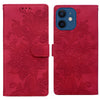For iPhone 12 Lace Floral Embossed Magnetic Buckle Leather Phone Case(Red)