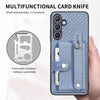 For Samsung Galaxy S25+ 5G Wristband Kickstand Wallet Back Phone Case with Tool Knife(Blue)