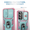 For Samsung Galaxy S25+ 5G Sliding Camshield TPU Hybrid PC Phone Case with Holder(Green+Pink)