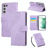 For Samsung Galaxy S22+ 5G Rose Flower Embossed 3-Card Slots Leather Phone Case(Purple)