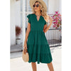 Butterfly Sleeve Layered Hem Dress V-Neck Loose Waist-Cinching Patchwork Dress, Size: XL(Dark Green)