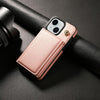 For iPhone 15 Three Fold Card Bag Phone Case with Long Lanyard(Rose Gold)