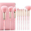 ZOREYA 10 In One Pink Crystal Transparent Handle Makeup Brush Set Makeup Tools,Style: With Brush Bag