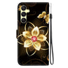 For Samsung Galaxy A25 5G Crystal Texture Colored Drawing Leather Phone Case(Gold Flower)