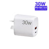PD30W USB-C / Type-C + QC3.0 USB Charger with 1m USB to 8 Pin Data Cable, AU Plug(White)