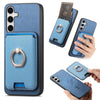For Samsung Galaxy S24+ 5G Retro Cross Leather Ring Vertical Insert Card Bag MagSafe Phone Case(Blue)