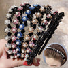Pearl Rhinestone Wavy Headband Thin Edge Non-Slip Clip Headgear(5 Black)