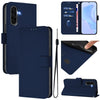 For Samsung Galaxy A56 5G Skin Feel Solid Color Leather Phone Case with Lanyard(Navy Blue)