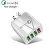 2 in 1 1m USB to 8 Pin Data Cable + 30W QC 3.0 4 USB Interfaces Mobile Phone Tablet PC Universal Quick Charger Travel Charger Set, US Plug(White)