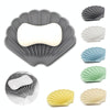 15x12.5x1.5cm Drainable Silicone Soap Box No Hole Deflector Soap Dish Shell Shape Non-Slip Soap Holder(Grey)