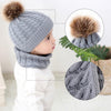 Knitted Warm Round Machine Cap Protects Ear Bonnet Baby  Winter Hats Caps + Scarf Suits(Grey)