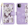 For Samsung Galaxy A22 5G Floral Pattern Leather Phone Case with Lanyard(Light Purple)