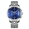 NIBOSI 2353 Three-eye Six-needle Timing Sports Quartz Watch for Men(Silver Blue Steel)