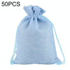 50 PCS Multi size Linen Jute Drawstring Gift Bags Sacks Wedding Birthday Party Favors Drawstring Gift Bags, Size:7x9cm(Light Blue)
