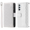 For Samsung Galaxy A36 Grid Texture Zipper Leather Phone Case with Lanyard(White)