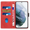 For Samsung Galaxy S21 5G Grid Stitching Leather Phone Case with Lanyard(Red)