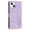 For iPhone 13 mini Tulips Embossed Leather Phone Case with Lanyard(Purple)