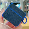 For AirPods 3 Litchi Texture Leather Sticker Earphones Protective Case(Dark Blue)
