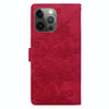 For iPhone 11 Pro Lace Floral Embossed Magnetic Buckle Leather Phone Case(Red)