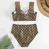 Woman Sexy Gilding High Waist Two Piece Bikini Swimsuit, Size:XL(As Show)