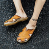 Summer Men Leather Slippers Casual Large Size Flat Beach Shoes, Size: 43(Red Brown)