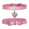 Pink PU Leather Heart Pendant Dog Collar, XS (1.3-25cm)