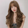 Wig Female Long Hair Big Wave Fluffy Full Headgear Long Curly Hair(Honey Tea Linen 65cm)