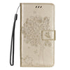 For Samsung Galaxy A26 5G Global Tree & Cat Embossed Pattern Flip Leather Phone Case(Gold)