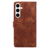 For Samsung Galaxy S24 5G Lace Floral Embossed Magnetic Buckle PU Phone Case With Wrist Strap(Brown)