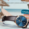 OLEVS 5869 1 Pair Couple Waterproof Genuine Leather Strap Quartz Watch(Blue)