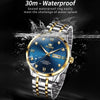 OLEVS 9946 Men Diamond Roman Scale Waterproof Quartz Watch(Blue + Gold)