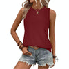 Women Spring Summer Round Neck Printed Vest T-Shirt Top, Size: L(Wine Red)