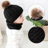 Knitted Warm Round Machine Cap Protects Ear Bonnet Baby  Winter Hats Caps + Scarf Suits(Black)