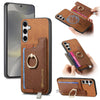 For Samsung Galaxy S25 Ultra 5G Retro Cross Leather Ring Horizontal Insert Card Bag MagSafe Phone Case(Brown)