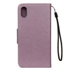 For iPhone XR Embossed Butterfly Pattern Horizontal Flip Leather Case with Card Slot & Holder & Wallet & Lanyard (Purple)
