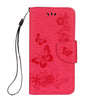 For iPhone X / XS Pressed Flowers Butterfly Pattern Horizontal Flip Leather Case with Holder & Card Slots & Wallet & Lanyard(Red)